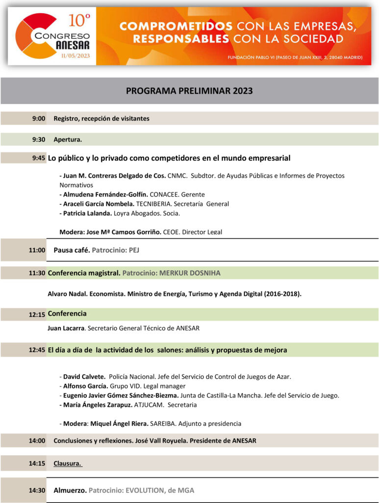 Programa Preliminar Congreso ANESAR 2023